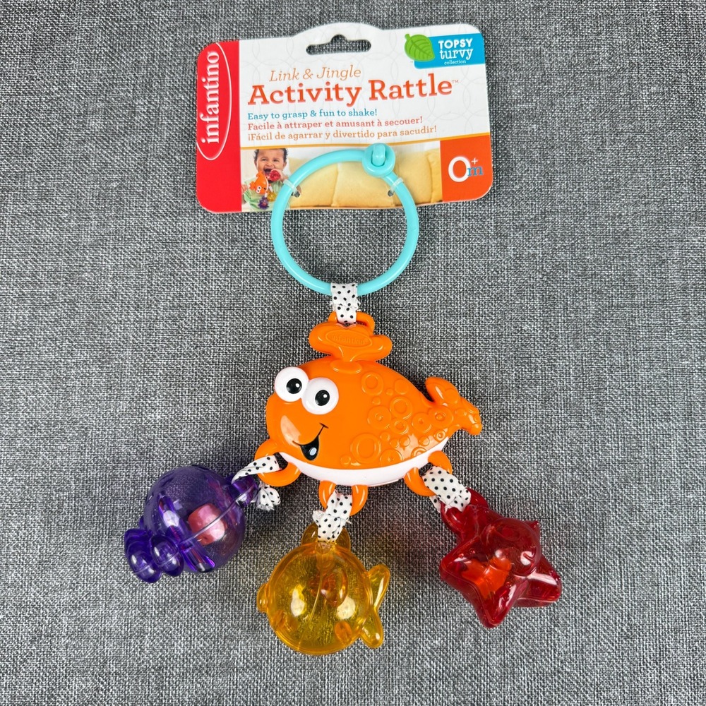 Infantino Link Jingle Activity Rattle Whale Orange Blue New Topsy Turvy 206-338